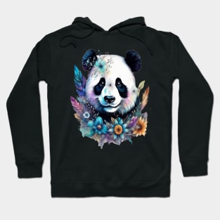 Fantasy, Watercolor, Panda Bear With Flowers and Butterflies Hoodie